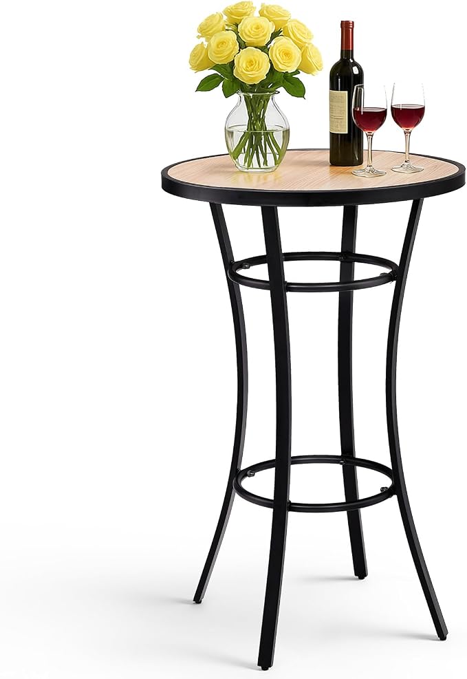 Outvita 39" Outdoor Bar Height Bistro Table, Stylish Round Pub Table with Wooden-Like Top & Sturdy Metal Frame for Patio Dining