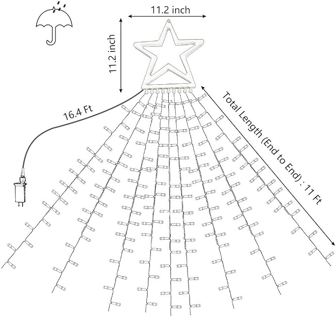 Christmas Decorations, Outdoor Christmas Lights, 320 LED Outdoor Christmas Tree String Lights with 12" Star Toppers [8 Modes& Waterproof] for Xmas New Year Holiday Decor (Warm White)