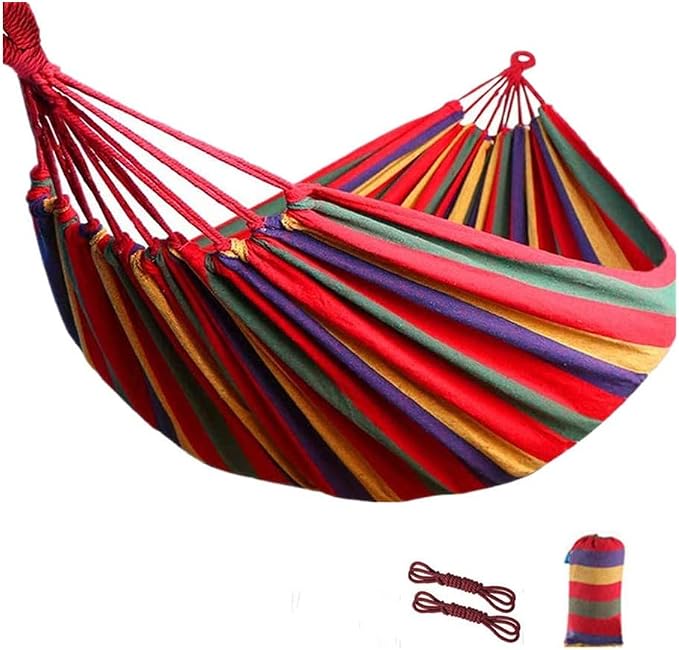 Portable Cotton Hammock, Suitable for Hanging Durable hammocks, Perfect for Camping Outdoor/Indoor Backyard, with Hanging Ropes and Carrying Bags (red, Large)