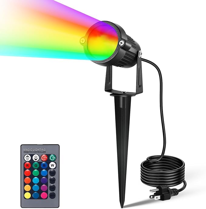 Landscape Lighting - 6W RGB Color Changing Halloween Landscape Lights 120V Christmas Outdoor LED Spotlight with Remote Control Waterproof Spot Lights for Yard Garden Patio Driveway (1 Pack)