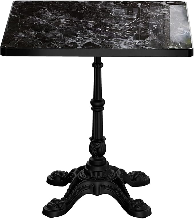 31.5" Sintered Stone Square Dining Table for 2-4 People, Marble Look Bistro Table with Heavy Duty Cast Iron Base for Outdoor Patio Garden Cafe, Living Room Balcony, Commercial Grade Small Space, Black