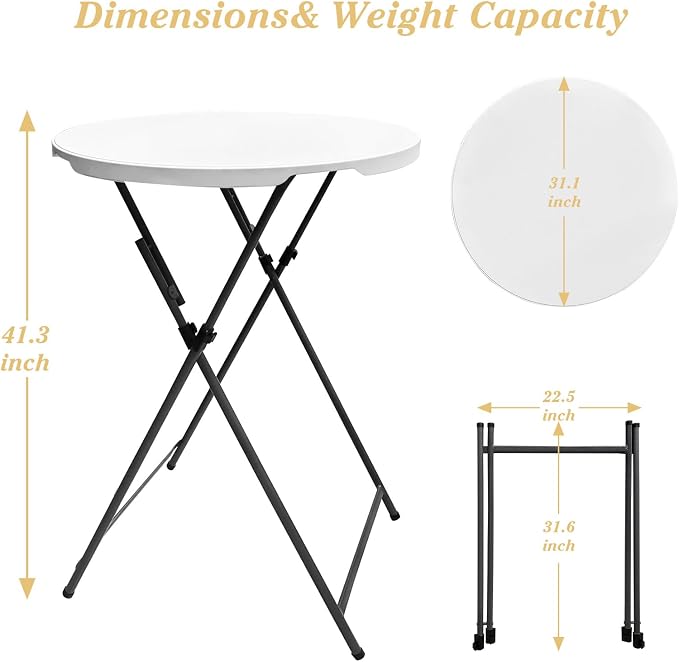 Folding 2-Pack 32in Bar Table Round Foldable Cocktail Table for Indoor and Outdoor Use Compact Design Portable Ideal for Parties Events Dining and Gatherings