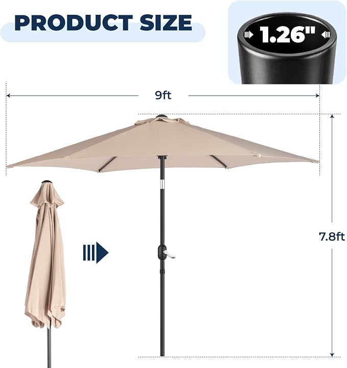 VINGLI 5-Piece Cast Aluminum Outdoor Patio Dining Set with 9ft Umbrella, Space-Saving Stackable Chairs & Table for Yard, Garden, Porch, Poolside, Square Table
