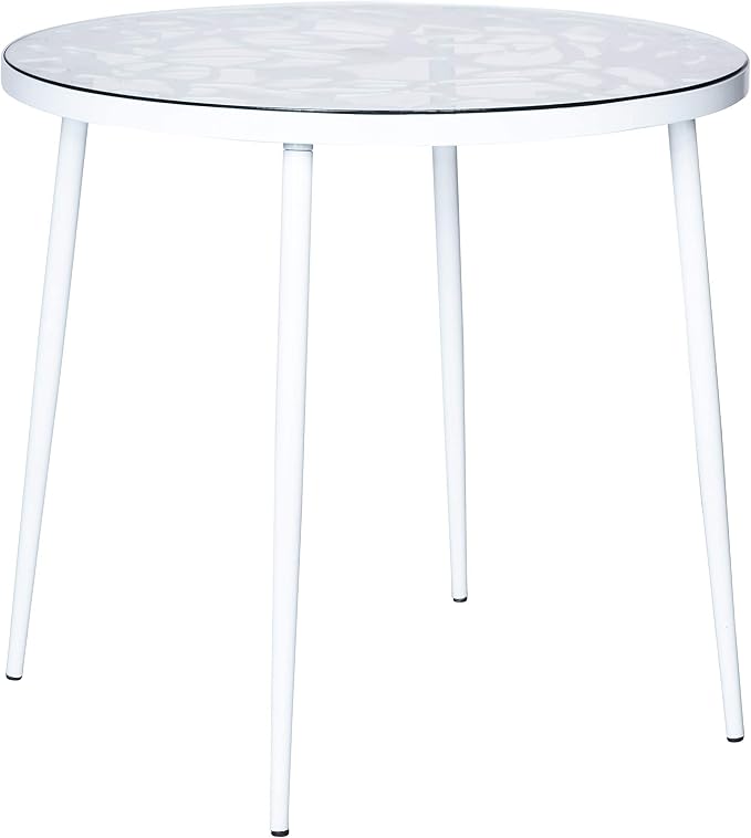 LeisureMod Devon Dining Table with Glass Top and Aluminum Base, Modern Bistro Table for Indoor and Outdoor Use (White)