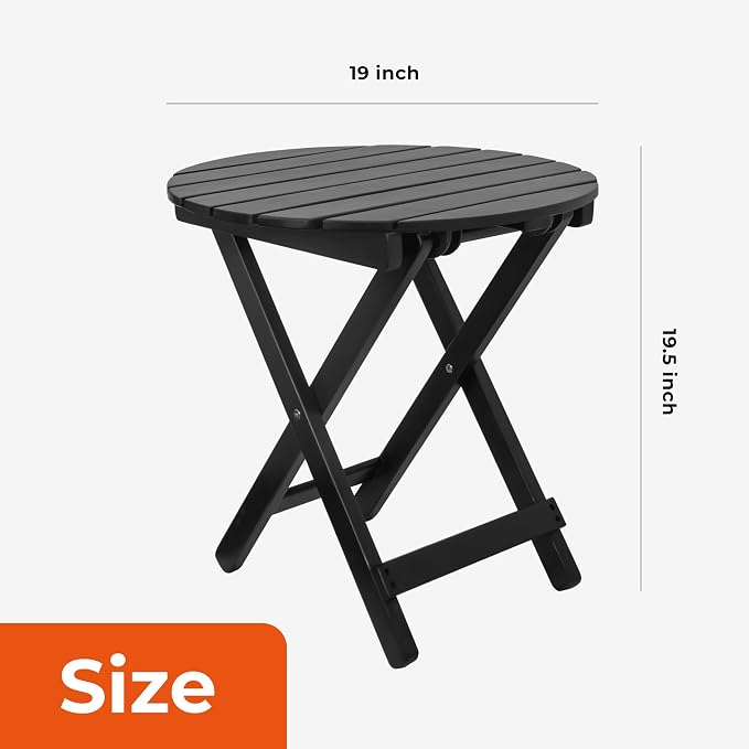 HOMESTEAD Folding Adirondack Round Table, Patio Side Table, FSC Acacia Wood, Fully Assembled and Ready to Use (Black)