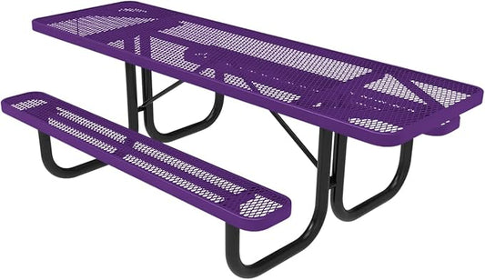 COATEDOUTDOORFURNITURE Heavy-Duty Portable ADA-Compliant Outdoor Picnic Table, Expanded Metal Patio Dining Furniture Made in America (8ft Rectangular, Both-Side Handicap, Textured Purple)