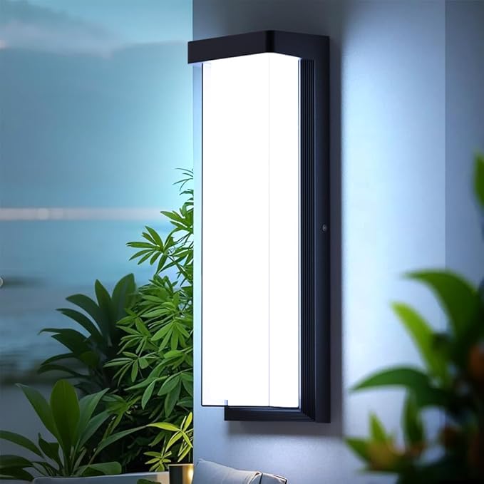 Outdoor Wall Sconce Light Fixture,16in Dimmable Modern Porch Wall Light,6000K Black Exterior Sconce Light Mounted for House Garage Porch Courtyard(1Pack)
