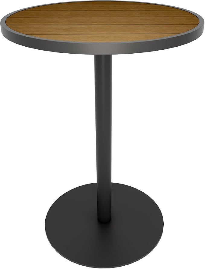 NewTechWood Matte Black Aluminum Frame Round Composite 31.5 in. x 31.5 in. x 43.31 in. Outdoor High Bar Table (Peruvian Teak)