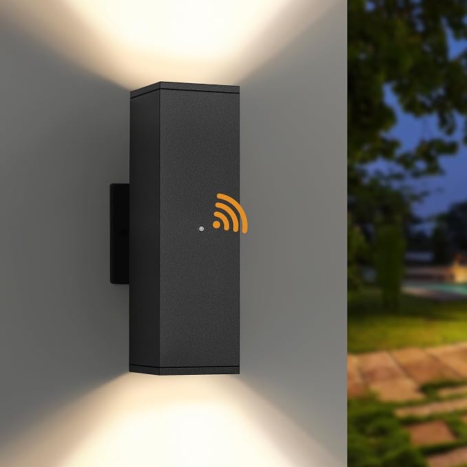 1 Pack Dusk to Dawn Outdoor Lighting, LED Square Up and Down Outdoor Sconce Lights, Matte Black Exterior Lighting Fixtures with 7W LED Bulbs, Front Porch Lights for house, Garage, Patio, Doorway