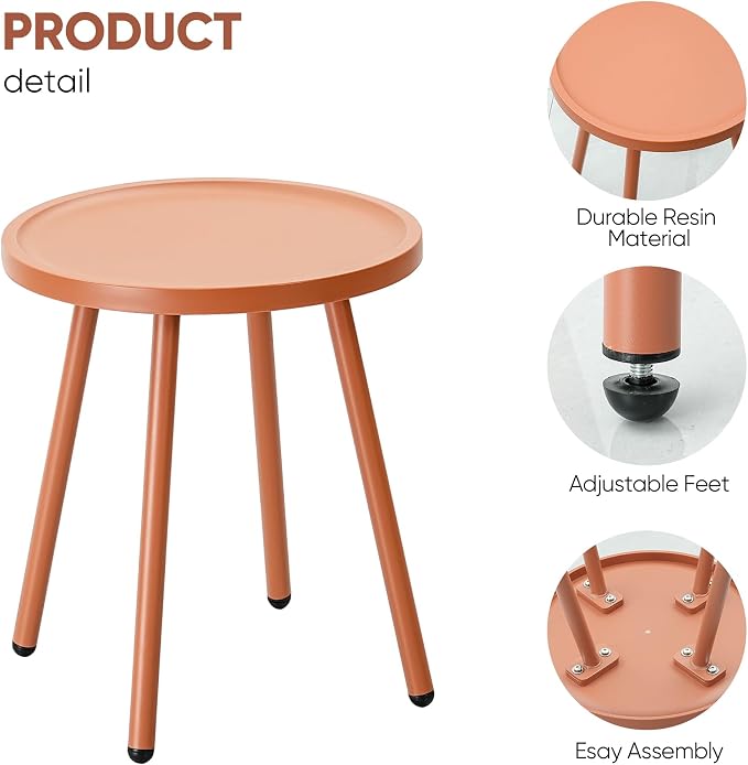 Werph Side Tables Living Room, Orange Small Round End Table with 4 Legs, End Table for Small Space, Bedroom, Office, Outdoor Side Table for Porch, Balcony, Indoor & Outdoor