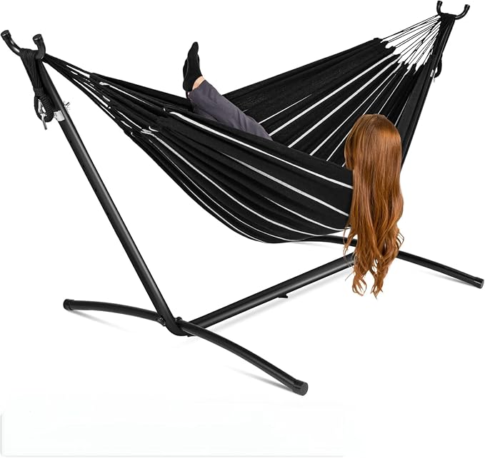 2-Person Hammock with Stand for Outside, Portable Heavy Duty Hammock | Space Saving Steel Stand, 450lb Capacity for Garden, Backyard or Patio