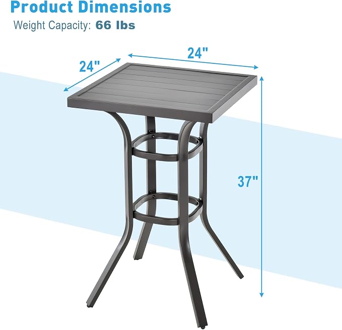 Tangkula 24 Inch Outdoor Bar Table, Patio Bar Height Table with Aluminum Tabletop & Heavy-Duty Metal Legs, Adjustable Footpads, Square Bar Table for Poolside, Backyard, Balcony
