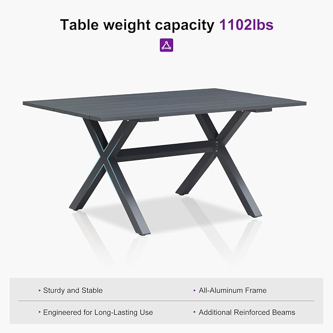 PURPLE LEAF 7 Pieces Patio Dining Set Outdoor Furniture Set with Aluminum Rectangular Table and French Bistro Arm Chairs for Garden Dinner Kitchen Set Gray Bamboo Finish Deep Blue