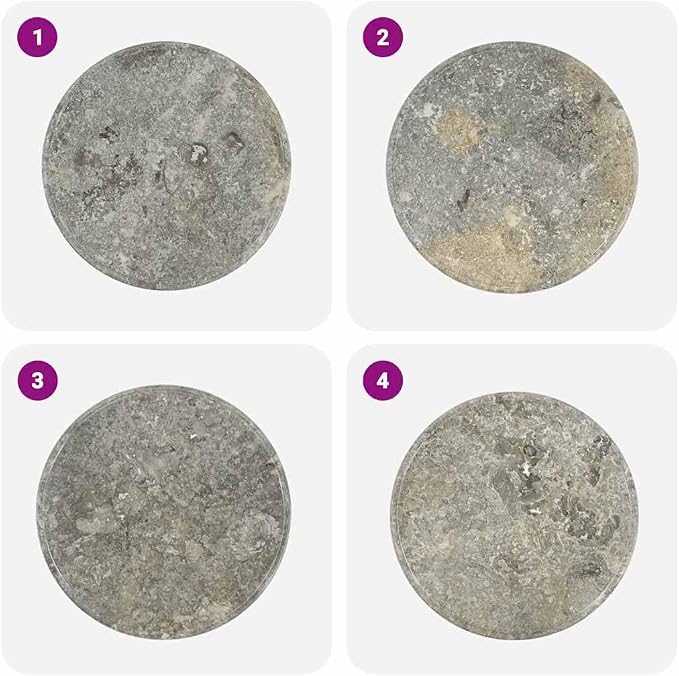 Gray Marble Table Top 23.6 Inch Round Polished Natural Stone Surface for Indoor Outdoor Patio Dining Coffee Table