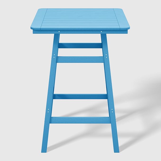 WestinTrends Malibu Square Outdoor Patio Bistro Bar Table with Umbrella Hole 42" Tall, Pacific Blue