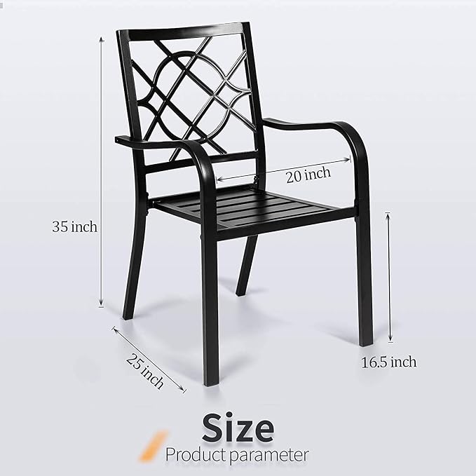 4 Pieces Outdoor Dining Chairs, Patio Bistro Wrought Iron Stackable Chairs with Armrest for Garden, Porch, Backyard, Black - Supports 250 lbs