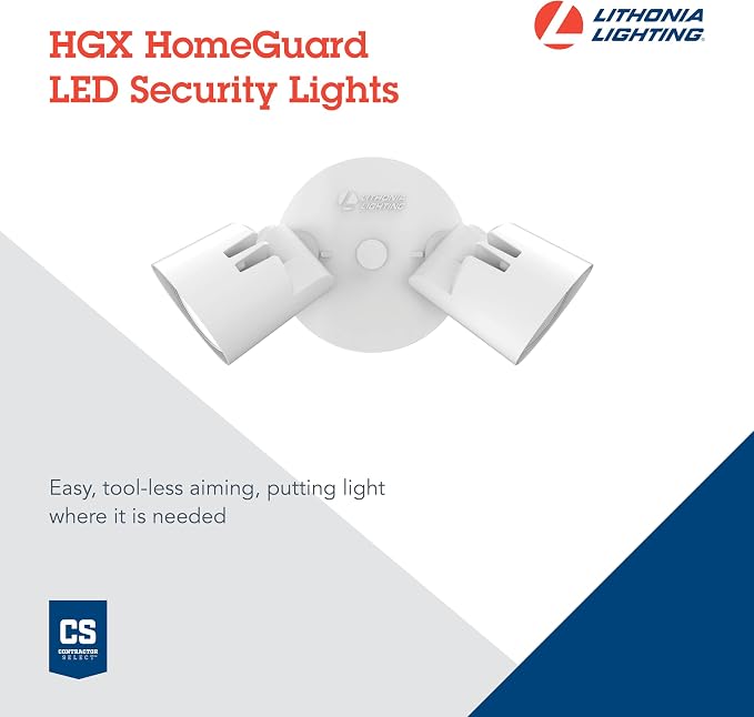 Lithonia Lighting HomeGuard 2-Light LED Outdoor Flood Lights, Wall or Ceiling Mount Outdoor Lights, 4000K Cool White, Round Heads, White (HGX LED 2RH 40K 120 WH M2)