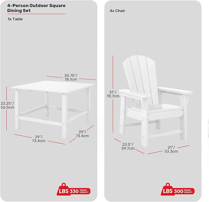 Costaelm Paradise Kids 5-Piece HDPE Outdoor Square Patio Dining Table and Chairs Set, White