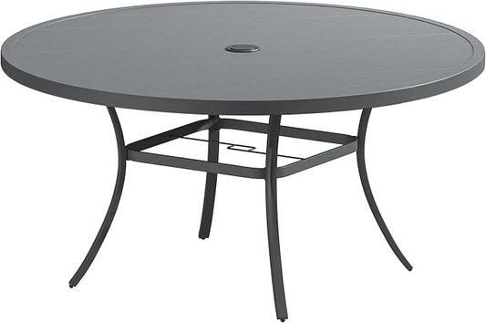 VICLLAX 60" Round Patio Table, Outdoor Dining Table for 8-10 with Umbrella Hole for Garden Lawn Deck Backyard, Dark Grey