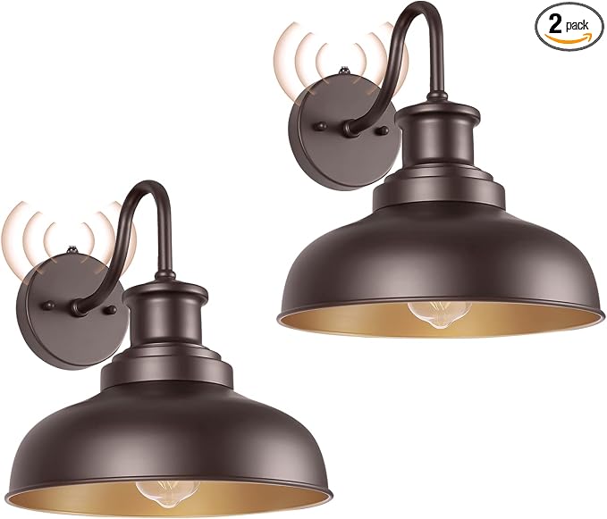 Dusk to Dawn Outdoor Barn Lights Outdoor Wall Sconces Farmhouse Exterior Wall Mount Light Vintage Outside Lighting Fixture Industrial Bronze Lantern for Porch Garage Shed Patio, 2 Pack