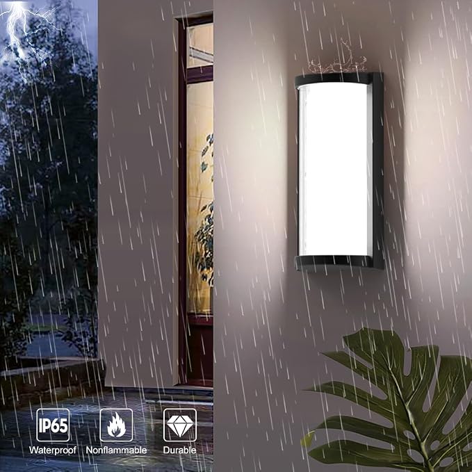Modern Outdoor Wall Lights,Exterior Wall Sconce Lighting Fixtures,LED Wall Mounted Lamps,Matte Black Porch&Patio Light,IP65 Waterproof for Hallway Stairs Gardens(6000k)