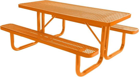 COATEDOUTDOORFURNITURE Heavy-Duty Portable Outdoor Picnic Table, Thermoplastic Coated Expanded Metal Commercial-Grade Patio Furniture Made in America (6ft Rectangular, Orange with Orange Frames)
