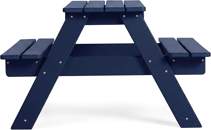 WestinTrends Malibu Outdoor Patio and Indoor Kids HDPE Plastic Picnic Bench Table, Navy Blue