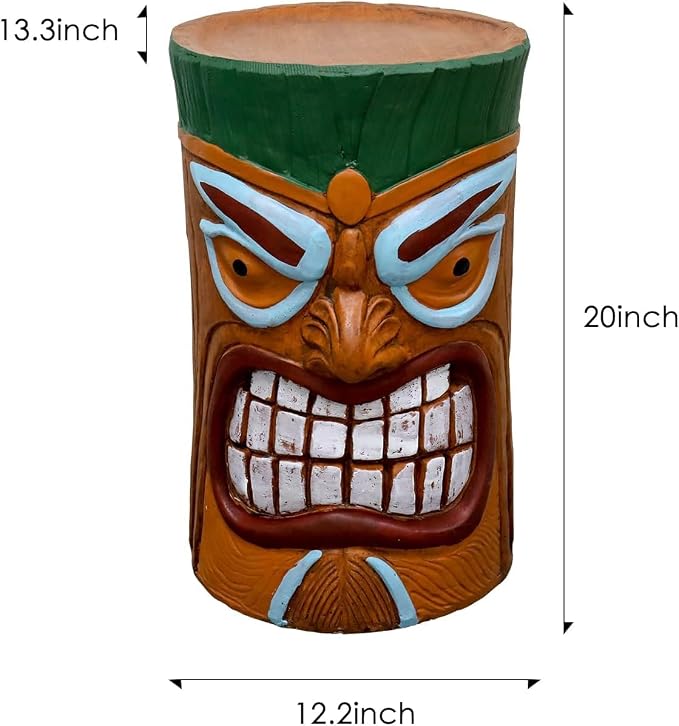 SKYFIRE Large Tiki Statue - 20”H Tiki Bar Side Tables Outdoor Decor for Garden, Patio, Backyard, Lawn and Office -Concrete The Grand Tiki Face Kanaloa Teeth Stool End Table for House Decor