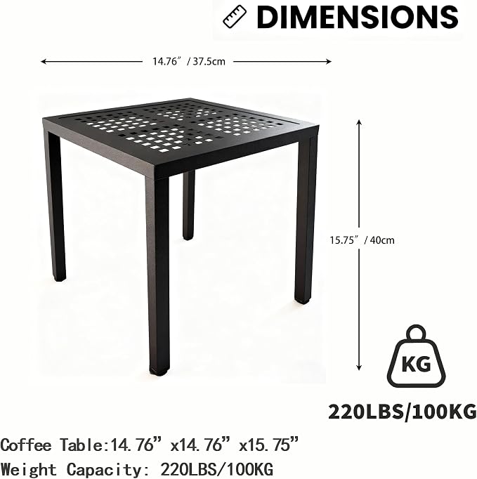 Aluminum Square Patio Side Table, Rustproof Outdoor Coffee Table | Powder-coated scratch-proof aluminum top, all-weather sturdy frame, easy assembly for garden deck pool