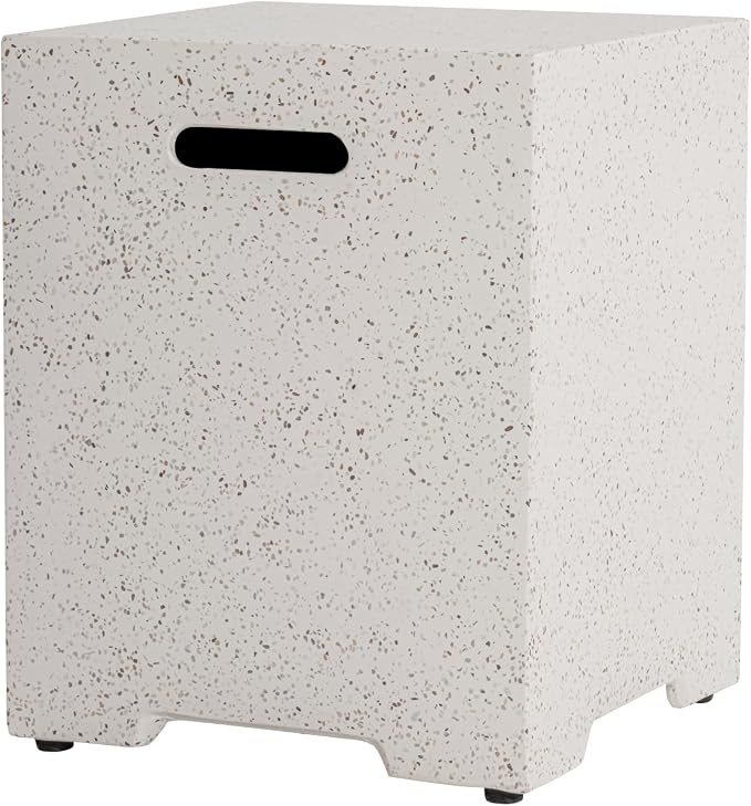 COSIEST Outdoor Terrazzo Hideaway Tank Table for Gas Fire Pits, Hides Standard 20lb 16-inch Propane Tank Cover w Side Handles