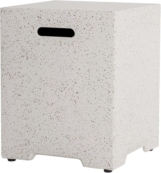 COSIEST Outdoor Terrazzo Hideaway Tank Table for Gas Fire Pits, Hides Standard 20lb 16-inch Propane Tank Cover w Side Handles