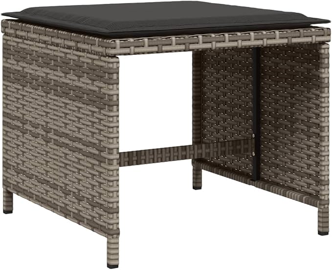 13 Piece Patio Dining Set with Cushions, Outdoor Rattan Dining Table Set for 8, Space-Saving Folding Chairs and Stools, UV Protected Gray Poly Rattan, Tempered Glass Easy 242. 5 lb Capacity