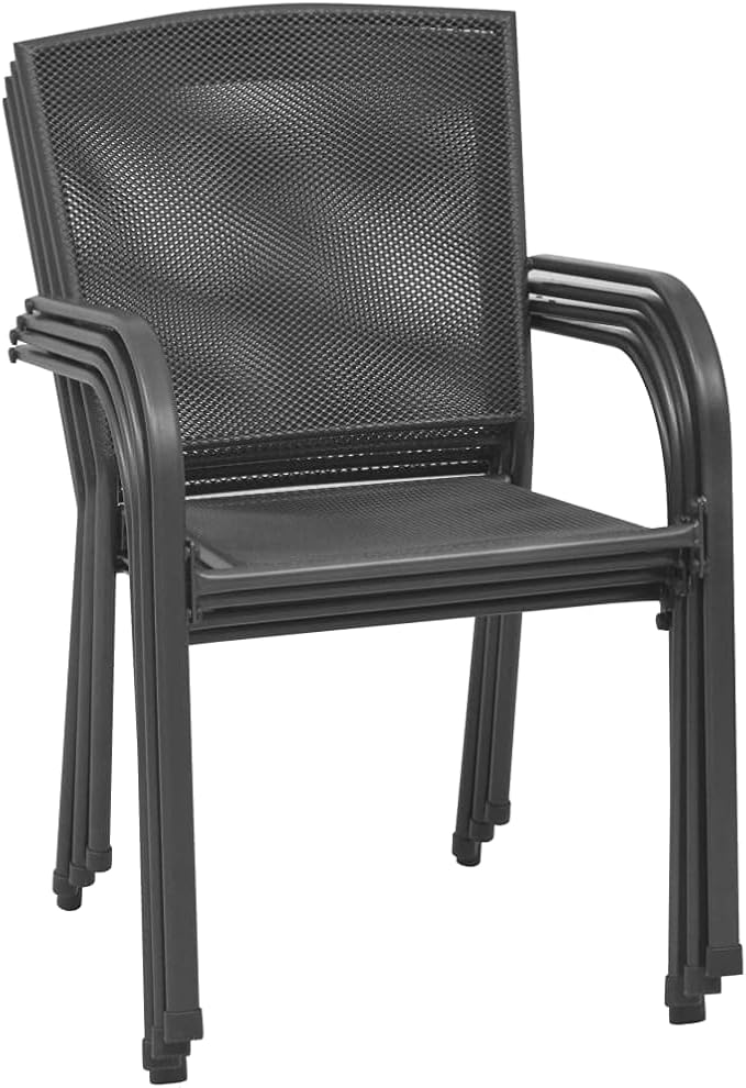 5 Piece Anthracite Garden Dining Set, Square Metal Steel Table and 4 Chairs for Patio, Balcony and Terrace, Powder Coated Outdoor Dining Furniture Set for 4 People