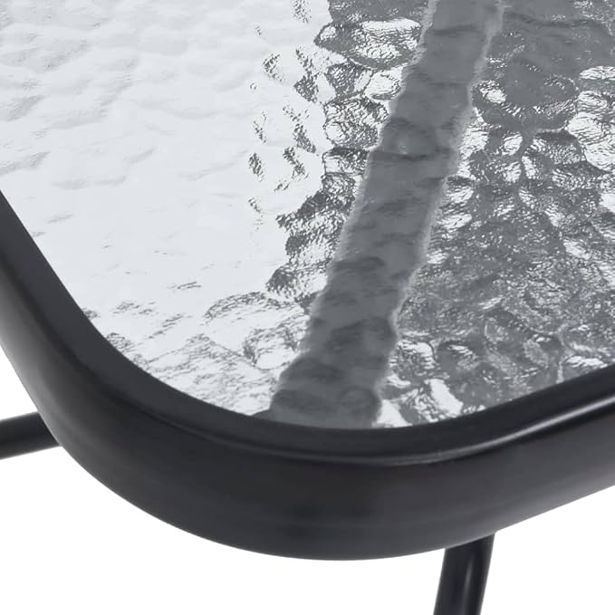 vidaXL Patio Table, Outdoor Dining Table with Glass Top, Garden Table for Front Porch Deck Lawn Backyard Balcony, Modern Style, Black Steel