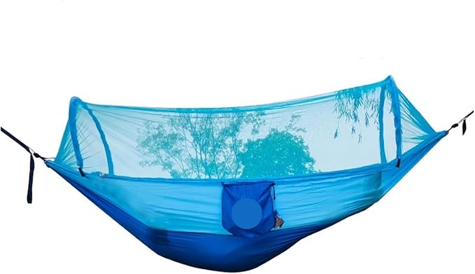 Hammocks, Automatic Quick-Opening Mosquito Net Hammock Outdoor Camping Pole Swing,for Outside(Blue)