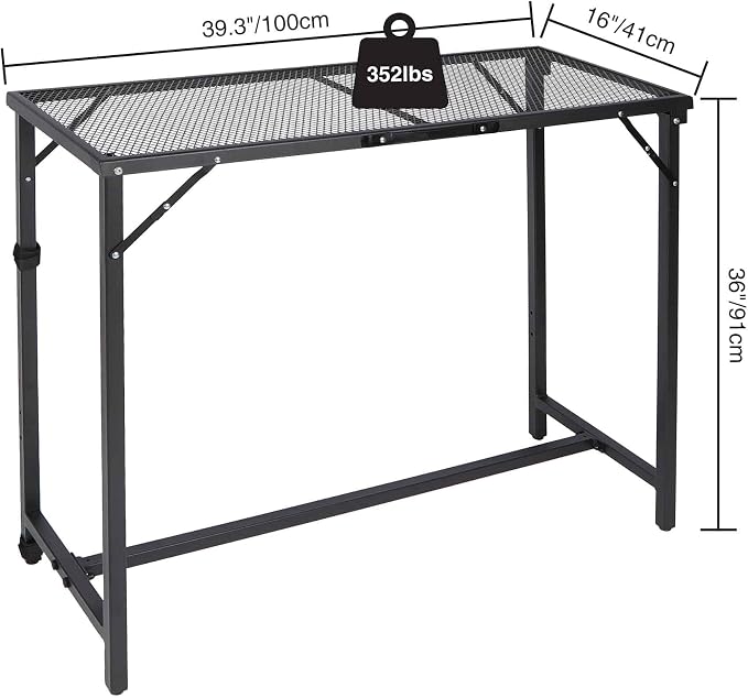 REDCAMP 39 Inch Outdoor Bar Table, 2 Pack Folding Paito Bar Height Table with Waterproof Mesh Top for Balcony, Garden, Hot Tub, Poolside, Indoor, Rectangle Black