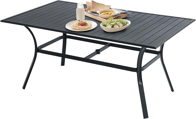 Patio Dining Table, 63" Metal Patio Tables with 2.36'' Umbrella Hole, Outdoor Patio Table for Backyard, Garden, Black (63” Rectangle Dining Table)