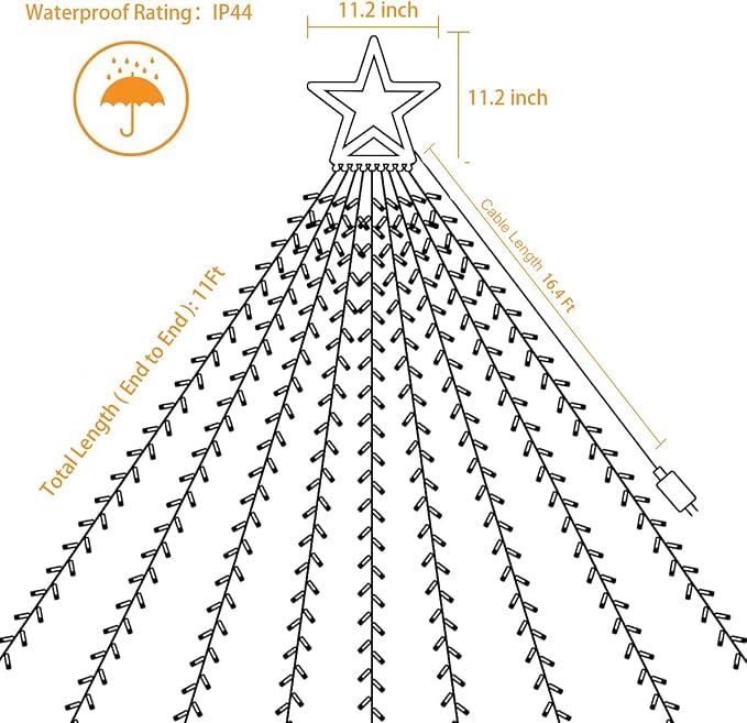 Christmas Decorations, Outdoor Christmas Lights, 320 LED Outdoor Christmas Tree String Lights with 12" Star Toppers [8 Modes& Waterproof] for Xmas New Year Holiday Decor (Multicolored)