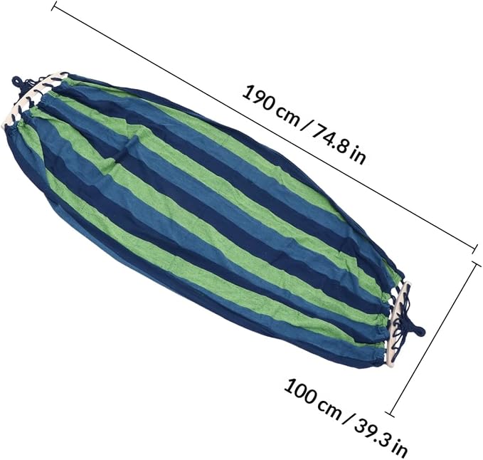 OSALADI Outdoor Canvas Hammock Swing for Camping and Travel, Portable Single-Person Widened Hanging Hammock 190x100cm with Blue Stripes, Suitable for Garden and Outdoor Relaxation