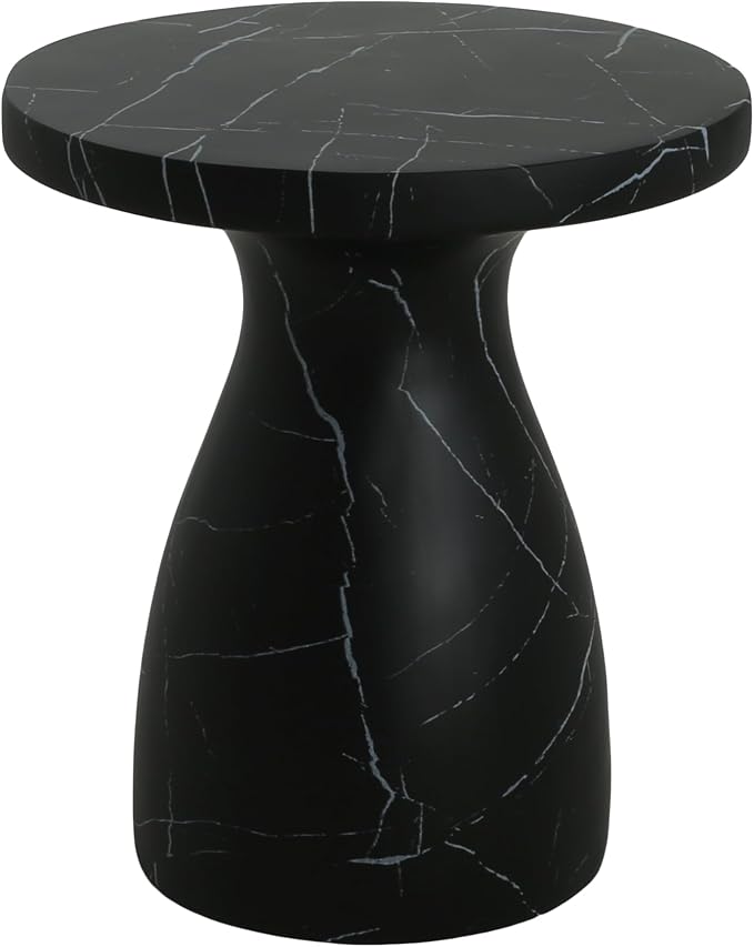 Outdoor Side Table Faux Marble End Table Faux Stone Side Tables Travertine Small Coffee Tables for Indoor Outdoor, Garden Stool Plant Stand for Porch, Backyard Patio, 20"*23"-Black