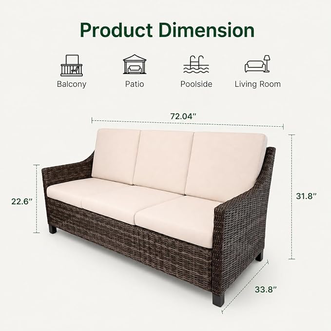 Wicker Patio Conversation Set, Outdoor Patio Chair Set with Deep Seating, Wide Armrests & Thick Cushions, All-Weather Outdoor Furniture Set for Patio, Porch, Deck & Backyard