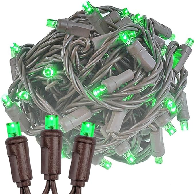 Novelty Lights 34ft 100 LED Green Christmas String Lights, Brown Wire