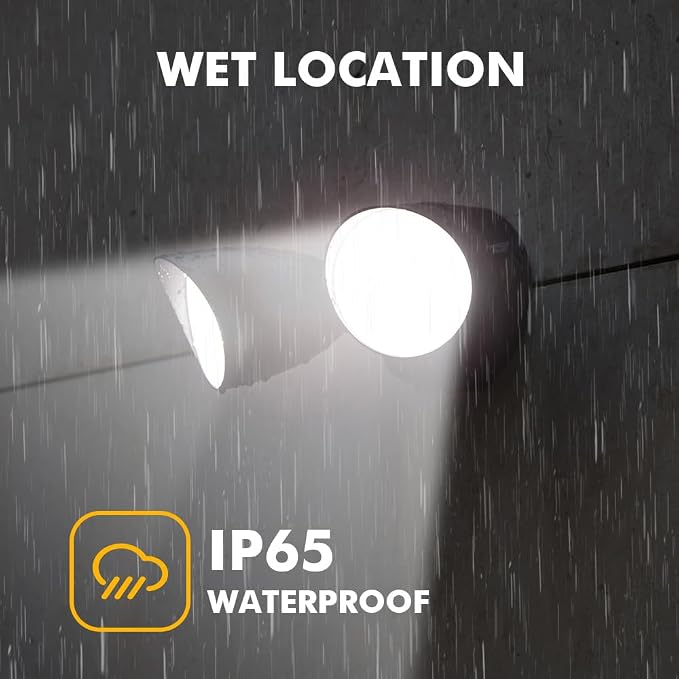 LUTEC 6222B-D2D 3500 Lumen 32 Watt Dusk to Dawn Dual-Head Flood Light Outdoor Waterproof Exterior Security Floodlight Light, Full Metal Design for Patio, Garden, Yard-Black