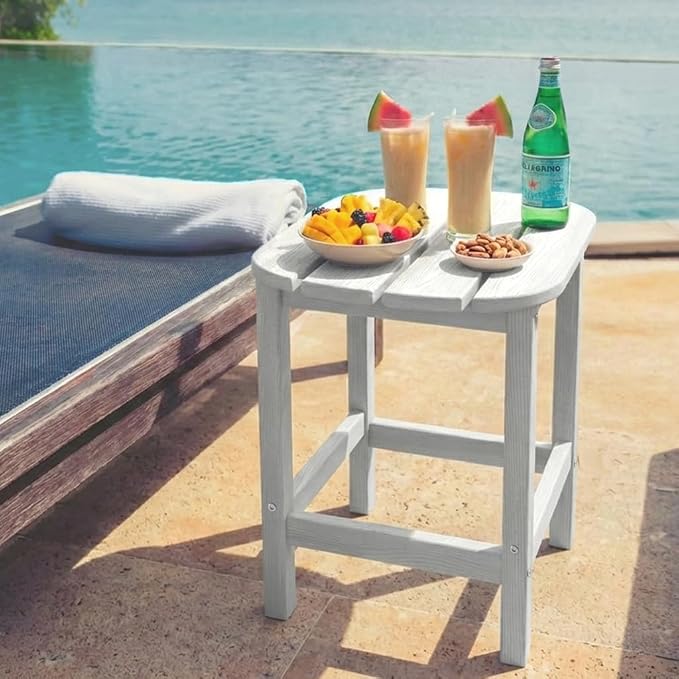 Outdoor 18" HDPE Side Table for Patio Porch Pool, Weather Resistant Standard End Table for Backyard and Indoor, Easy Maintenance & Indoor Outdoor Durable Construction(White)