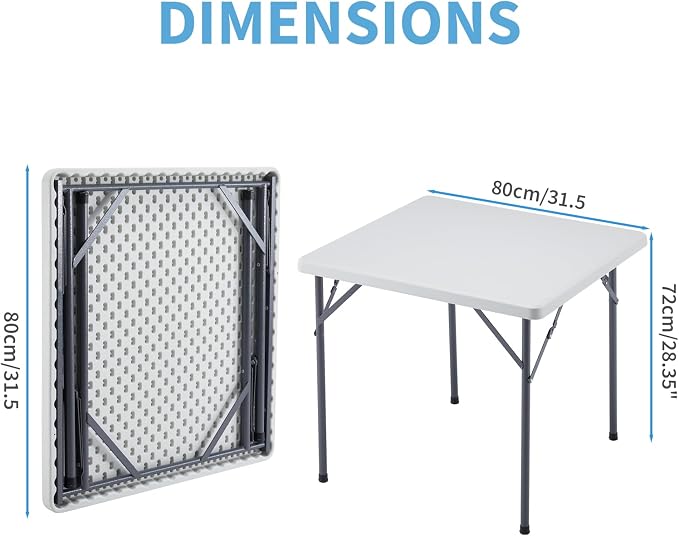 KAIHAOWIN Square Folding Table-31.5"x31.5" Plastic Card Table with Foldable Legs Portable Small Utility Table for Indoor Outdoor -White