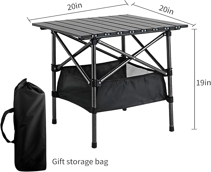 Beach Tables Foldable,Folding Aluminum Camping Tabletop，Portable Camp Table,Folding Camping Gear with Storage Bag (Black, 20 * 20 INCH) (Black)