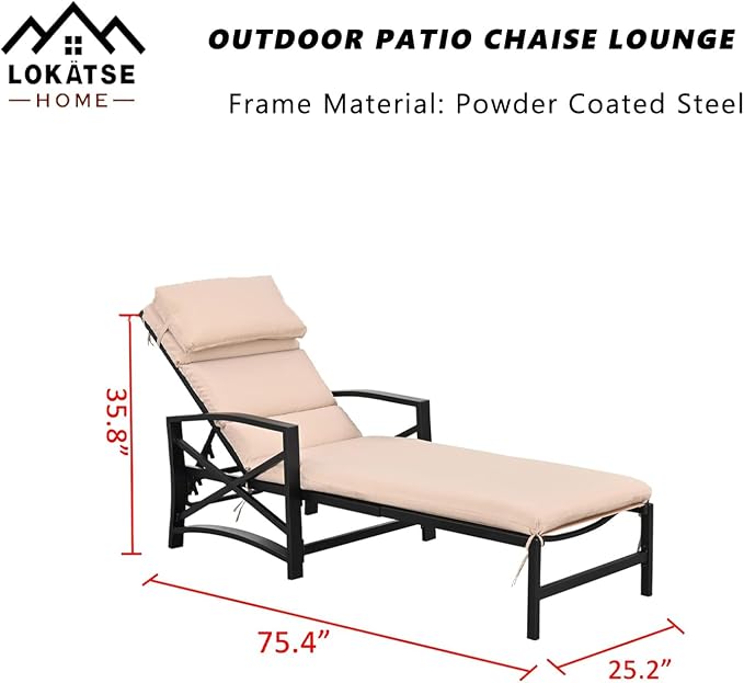 LOKATSE Home Patio Chaise Lounge Chairs Set of 4 Outdoor Teslin Furniture Reclining Adjustable with Cushion and Soft Pillow for Pool,Deck,Yard