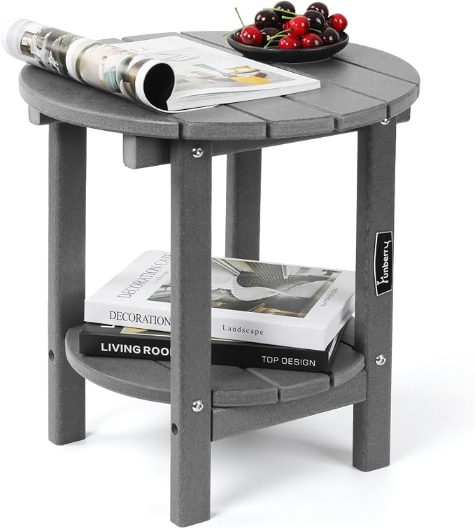 FUNBERRY Outdoor Adirondack Side Table, Patio End Tables | 2-Tier, HDPE All Weather, No Rot or Rust or Crack, UV Fade Shield, Save Space, Easy-Clean for Indoor or Outdoor