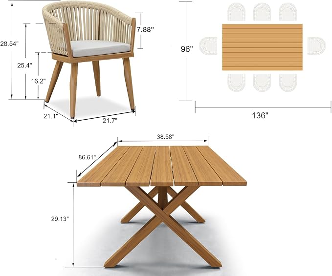 PURPLE LEAF 9 Pieces Outdoor Dining Set with Patio Aluminium Dining Table and Wicker Chairs Modern Furniture Cushions Sets for Backyard Indoor Decor Kitchen Teak
