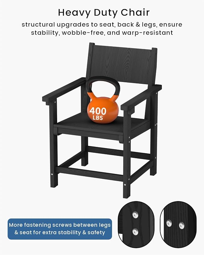 9-Piece Outdoor Dining Set, HDPE Weatherproof Patio Table and Chairs Set for 8, Outdoor Patio Furniture Sets with Umbrella Hole for Outside, Deck, Backyard, Garden (Black)